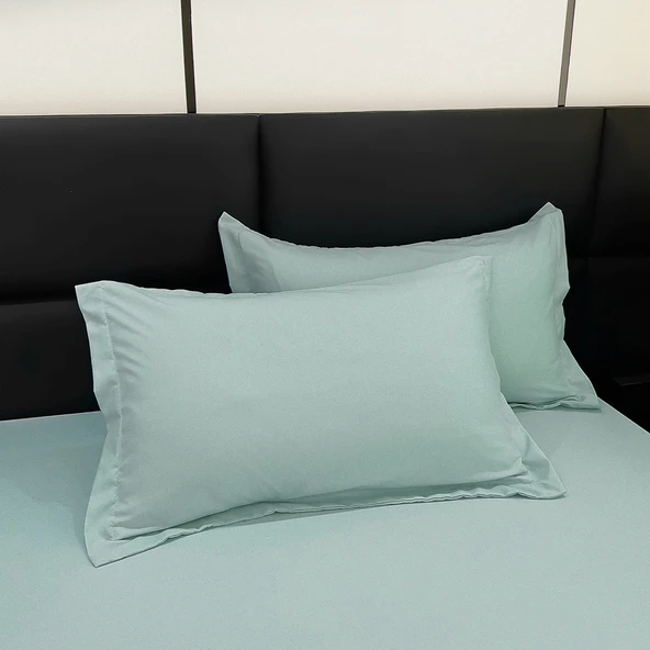 Yıkanmış Pamuklu Tek Kişilik Su Yeşili Yastık Kılıfı 48cm x 74cm