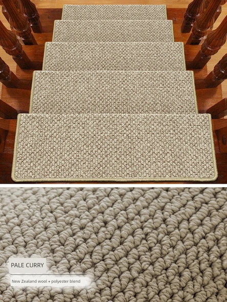 Yün Merdiven Basamağı Halısı - Açık Kahverengi (Doğal Yün) 75x24+3cm - Kendinden Yapışkanlı