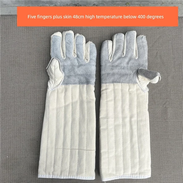 Isıya Dayanıklı Fırın Eldiveni - Beyaz Derili 48cm