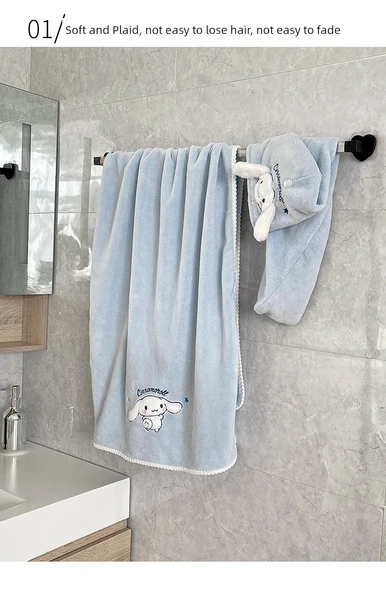 Yugui Köpek Desenli Beyaz Bornoz ve Saç Havlusu Seti - Resim 10