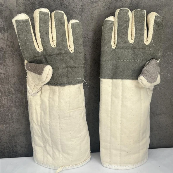 Isıya Dayanıklı Fırın Eldiveni - Beyaz Derili 48cm - 3