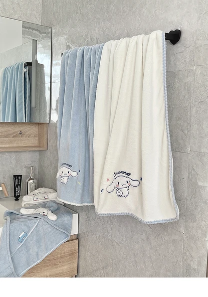 Yugui Köpek Desenli Beyaz Bornoz ve Saç Havlusu Seti - Resim 8