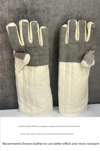 Isıya Dayanıklı Fırın Eldiveni - Beyaz Derili 35cm - 7