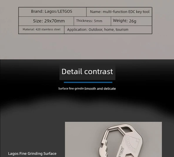 Çok Amaçlı Anahtarlık Aleti - ET010 Kumlanmış Gri - Kancalı Model - Resim 10