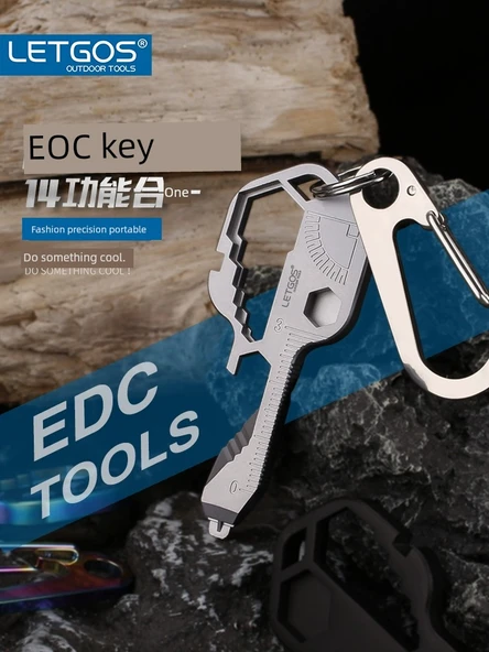 Çok Amaçlı Anahtarlık Aleti - ET010 Kumlanmış Gri - Kancalı Model - Resim 2