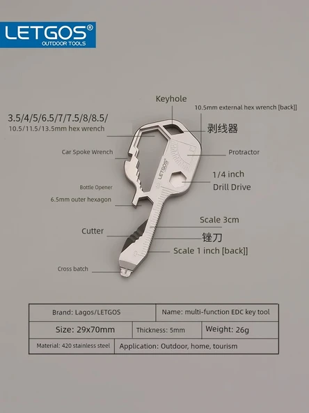 Çok Amaçlı Anahtarlık Aleti - ET010 Kumlanmış Gri - Kancalı Model - Resim 5