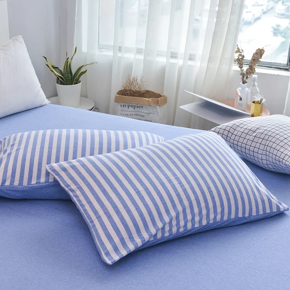 Japon Tarzı Pamuklu Çizgili Yastık Kılıfı - Milano Orta Çubuklu 48cm X 74cm