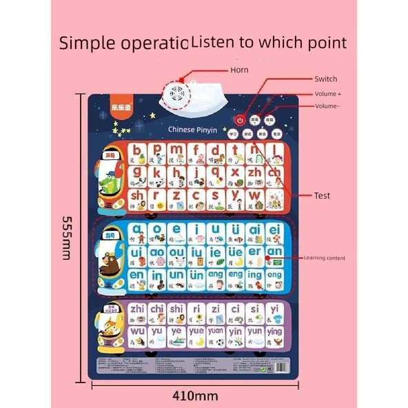 Pinyin + Çince Karakterler + Harfler Değer Seti (3'lü) Duvar Tablosu - 6