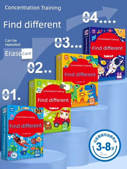 Çocuklar İçin Farklılıkları Bulma Konsantrasyon Kartları - 4-5 Yaş - 5-8 Farklılık - 2