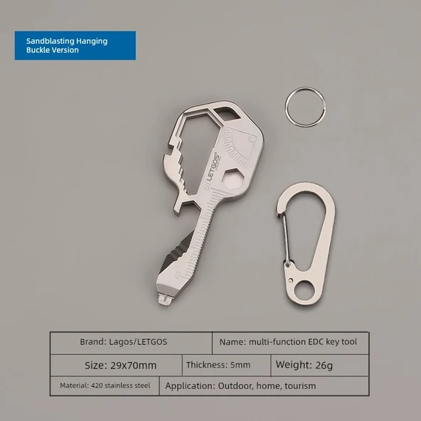 Çok Amaçlı Anahtarlık Aleti - ET010 Kumlanmış Gri - Kancalı Model