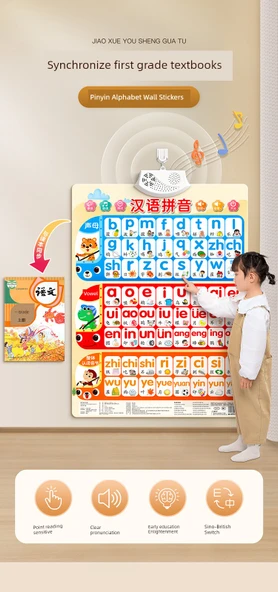 Çince Pinyin Alfabe Duvar Tablosu - Pinyin, Sayı (2'li) - 5