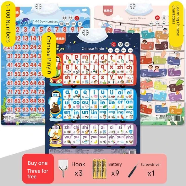 Pinyin + Çince Karakterler + Sayılar Değer Seti (3'lü) Duvar Tablosu