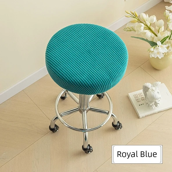 Yuvarlak Bar Sandalyesi Kılıfı - Kraliyet Mavisi - 30-36cm