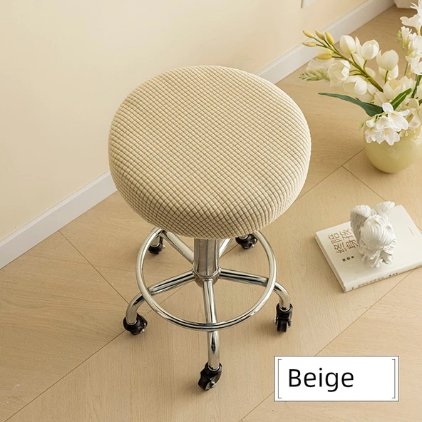 Yuvarlak Bar Sandalyesi Kılıfı - Bej - 36-40cm