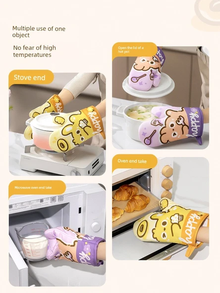 Kedi Desenli Silikonlu Isıya Dayanıklı Fırın Eldiveni - 1 Adet - 5