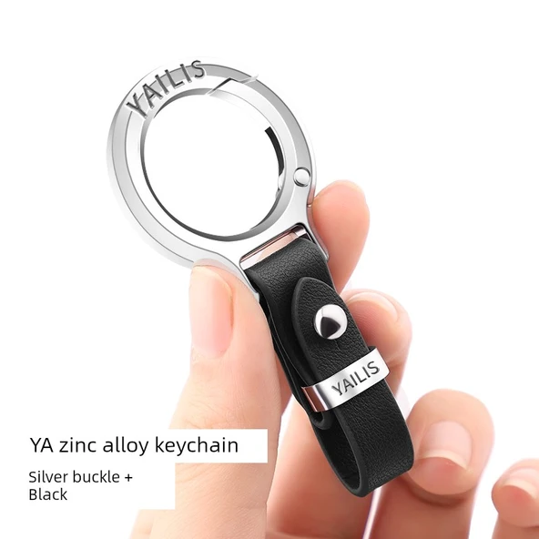 Araba Anahtarlığı - Gümüş Toka Siyah Deri Metal Halka
