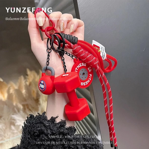 Halter ve Dumbbell Anahtarlık - Büyük Dumbbell Serisi Çin Kırmızısı