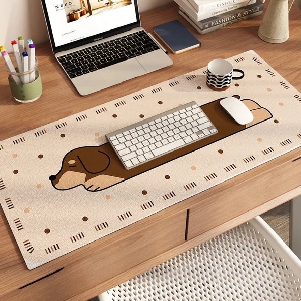 Çizgi Film Desenli Su Geçirmez Yağa Dayanıklı Ofis Masa Matı - Polo Noktalı Köpek Koyun Postu Leke Tutmaz Ped 50x100cm