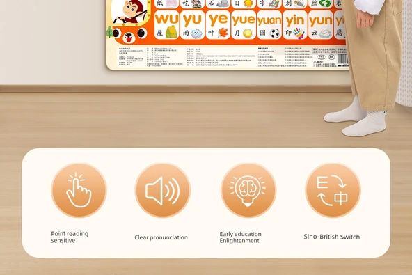 Çince Pinyin Alfabe Öğrenme Duvar Tablosu - [2 Yaprak] Pinyin + Sayı - 9