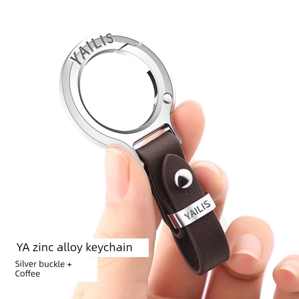 Araba Anahtarlığı Model 2 - Gümüş Toka Kahverengi Deri Metal Halka