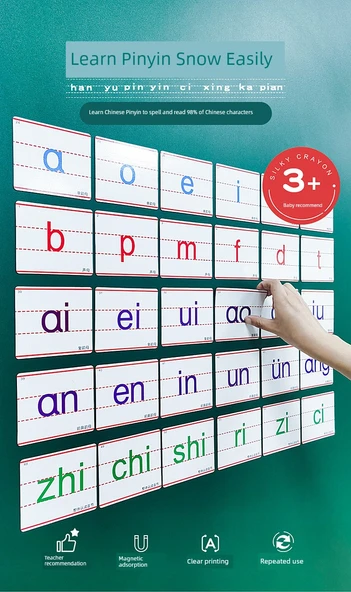 Manyetik Pinyin Kartları Seti - Küçük Boy 63 Kart (4.7cm) - 8