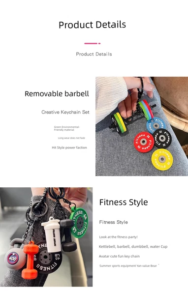 Halter ve Dumbbell Anahtarlık - Mavi Metal Dumbbell/Sarı Küçük Dumbbell/Turuncu Halter Parçası - 7