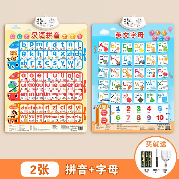 Çince Pinyin Alfabe Öğrenme Duvar Tablosu - [2 Yaprak] Pinyin + Harf