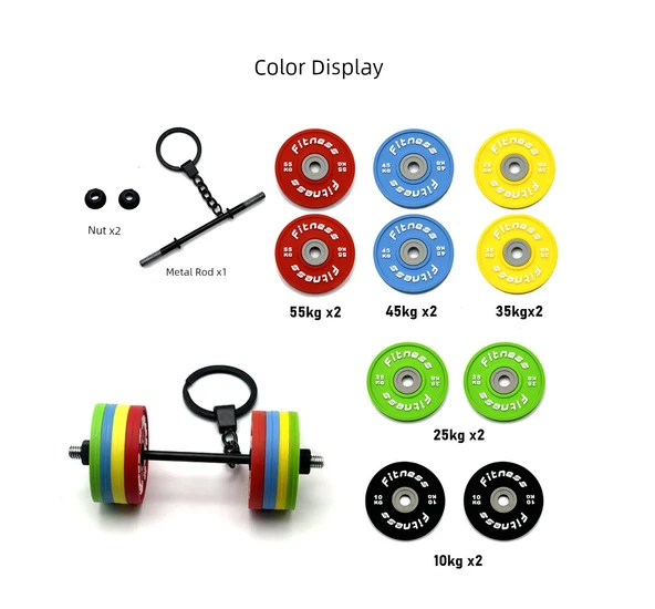 Halter ve Dumbbell Anahtarlık - Çıkarılabilir Halter/Sarı Dumbbell/Yeşil Bardak - 8