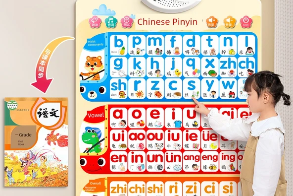 Çince Pinyin Alfabe Öğrenme Duvar Tablosu - [2 Yaprak] Pinyin + Sayı - 8