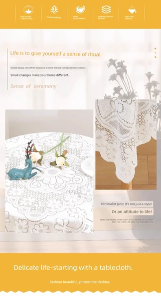 Dantel Masa Örtüsü Ins Tarzı Kare Kahve Sehpası Örtüsü - Kare Dantel 90x90cm (2 Adet) - 8