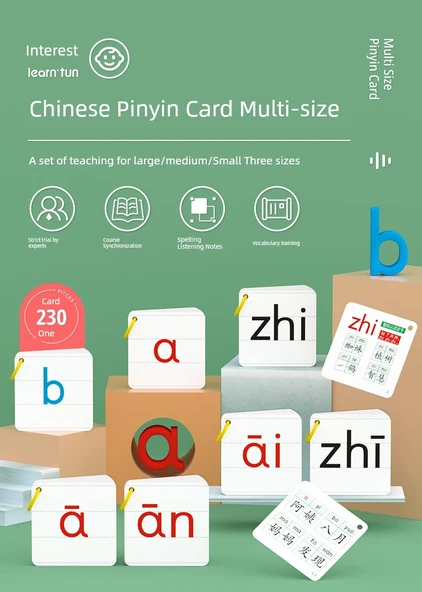 Çince Pinyin Kartları - 21cm, 70 Yaprak, 4 Çizgili, Çift Taraflı Film - 7