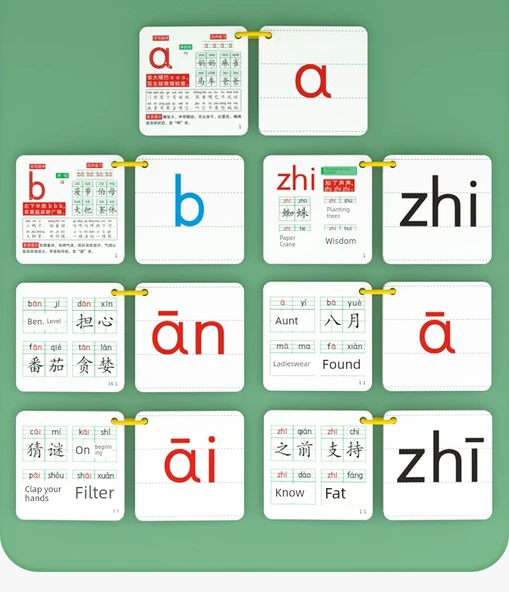 Çince Pinyin Kartları - 21cm, 70 Yaprak, 4 Çizgili, Çift Taraflı Film - 10