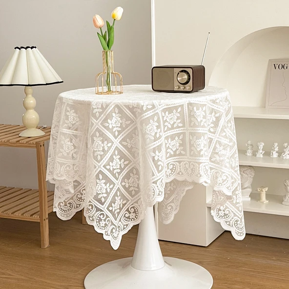 Dantel Masa Örtüsü Ins Tarzı Kare Kahve Sehpası Örtüsü - Kare Dantel 90x90cm (2 Adet)