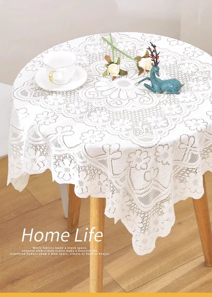 Dantel Masa Örtüsü Ins Tarzı Kare Kahve Sehpası Örtüsü - Kare Dantel 90x90cm (2 Adet) - 7