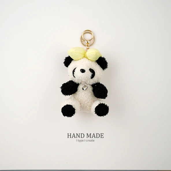 Panda Ayıcık Anahtarlık - Sarı Düğümlü - Araba ve Çanta Süsü