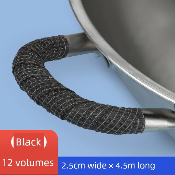 Isıya Dayanıklı Fırın Eldiveni Sapı Koruyucu - Kendinden Yapışkanlı Siyah 12'li Paket [2.5cm genişliğinde * 4.5m uzunluğunda]