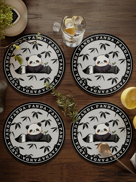 Dev Panda Çiçek Desenli Bardak Altlığı - Deri - 17cm - 4 Adet - Model 1 - 5
