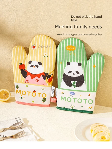 Yeşil Mototo Panda Desenli Fırın Eldiveni (1 Çift) - Resim 3