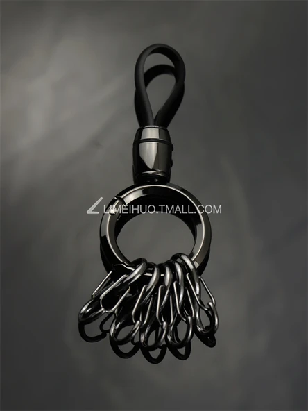 Metal S Tipi Yaylı Kancalı Anahtarlık - Siyah Set (1 Anahtarlık + 5 S Kanca)