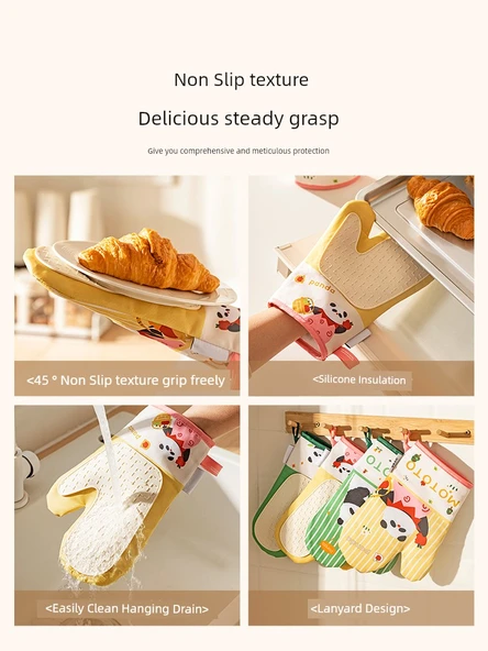 Yeşil Mototo Panda Desenli Fırın Eldiveni (1 Çift) - Resim 4