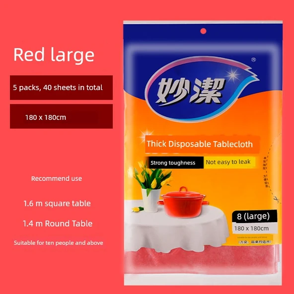 Tek Kullanımlık Masa Örtüsü - Kırmızı - Büyük Boy - 5'li Paket (40 adet)