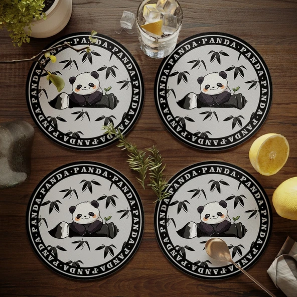 Dev Panda Çiçek Desenli Bardak Altlığı - Deri - 17cm - 4 Adet - Model 6 - Resim 11