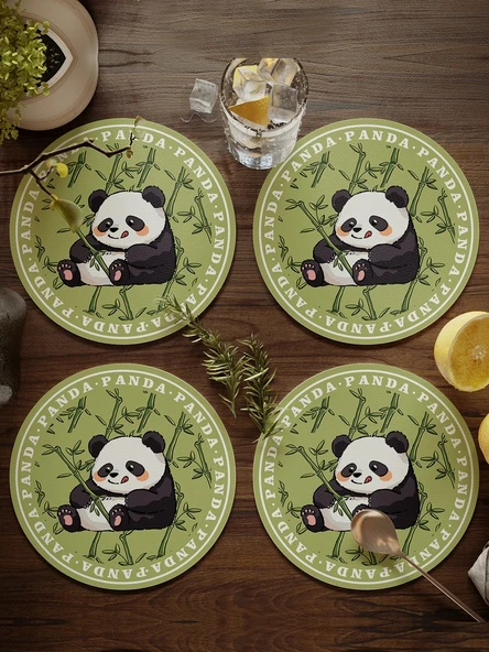 Dev Panda Çiçek Desenli Bardak Altlığı - Deri - 17cm - 4 Adet - Model 0A - 6