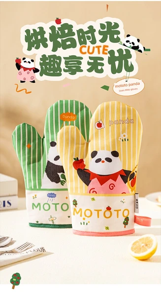 Yeşil Mototo Panda Desenli Fırın Eldiveni (1 Çift) - Resim 7