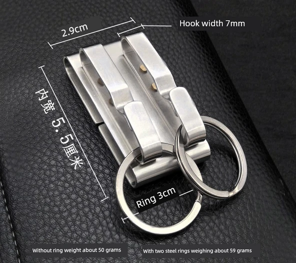 Çelik Anahtarlık - Yay Yok, Çift Kancalı, Paslanmaz Çelik, İki Halkalı (5.5cm) - 1