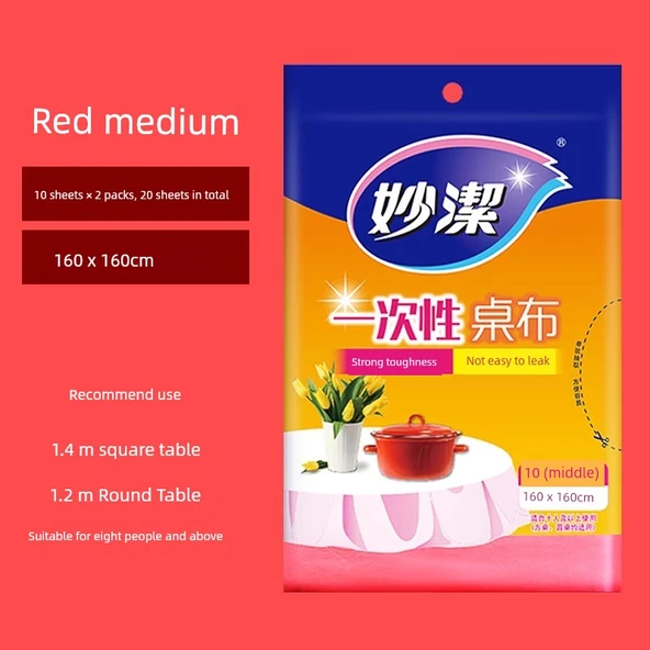 Tek Kullanımlık Masa Örtüsü - Kırmızı - Orta Boy - 2'li Paket (20 adet)