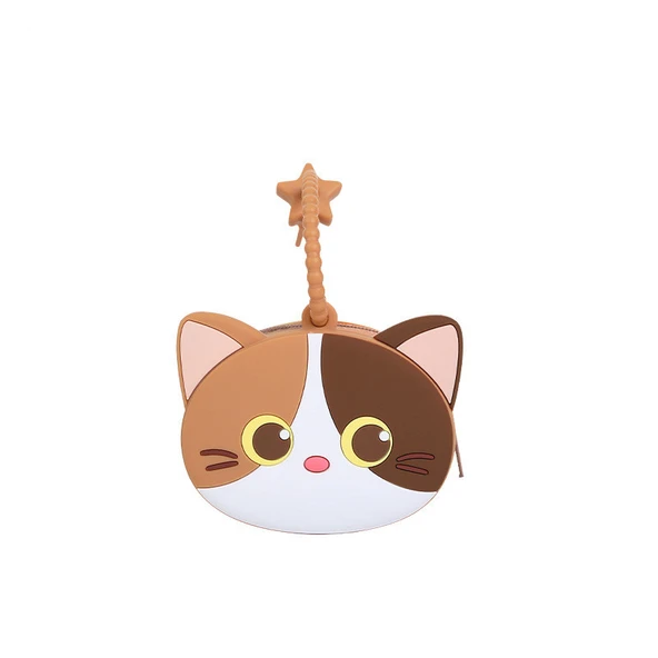 Çocuk Karikatür Kedi Desenli Bozuk Para Cüzdanı - Mini Kozmetik Çantası - Gri - 6