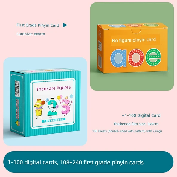 Bebek Öğrenme Kartları - 108 Resim + 240 Birinci Sınıf Pinyin Kartları