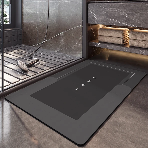 Diyatomlu Banyo Paspası - 50x80cm - Dikdörtgen - Koyu Gri