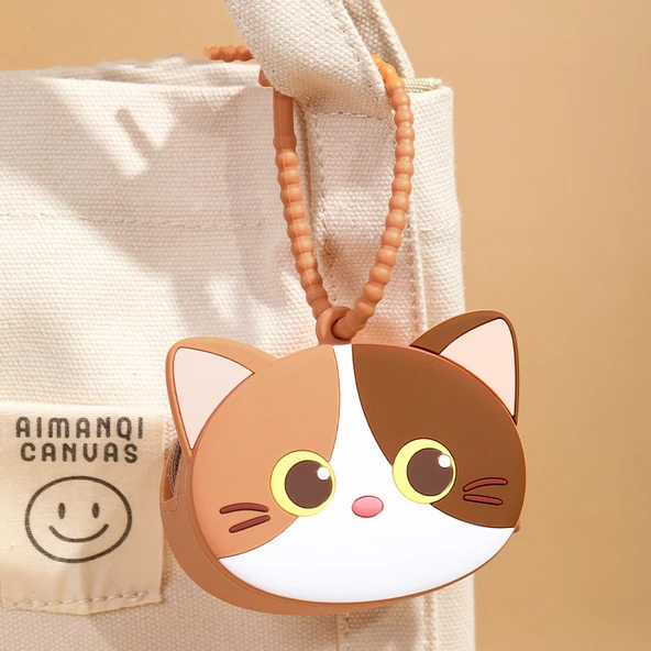 Çocuk Karikatür Kedi Desenli Bozuk Para Cüzdanı - Mini Kozmetik Çantası - Gri - 4